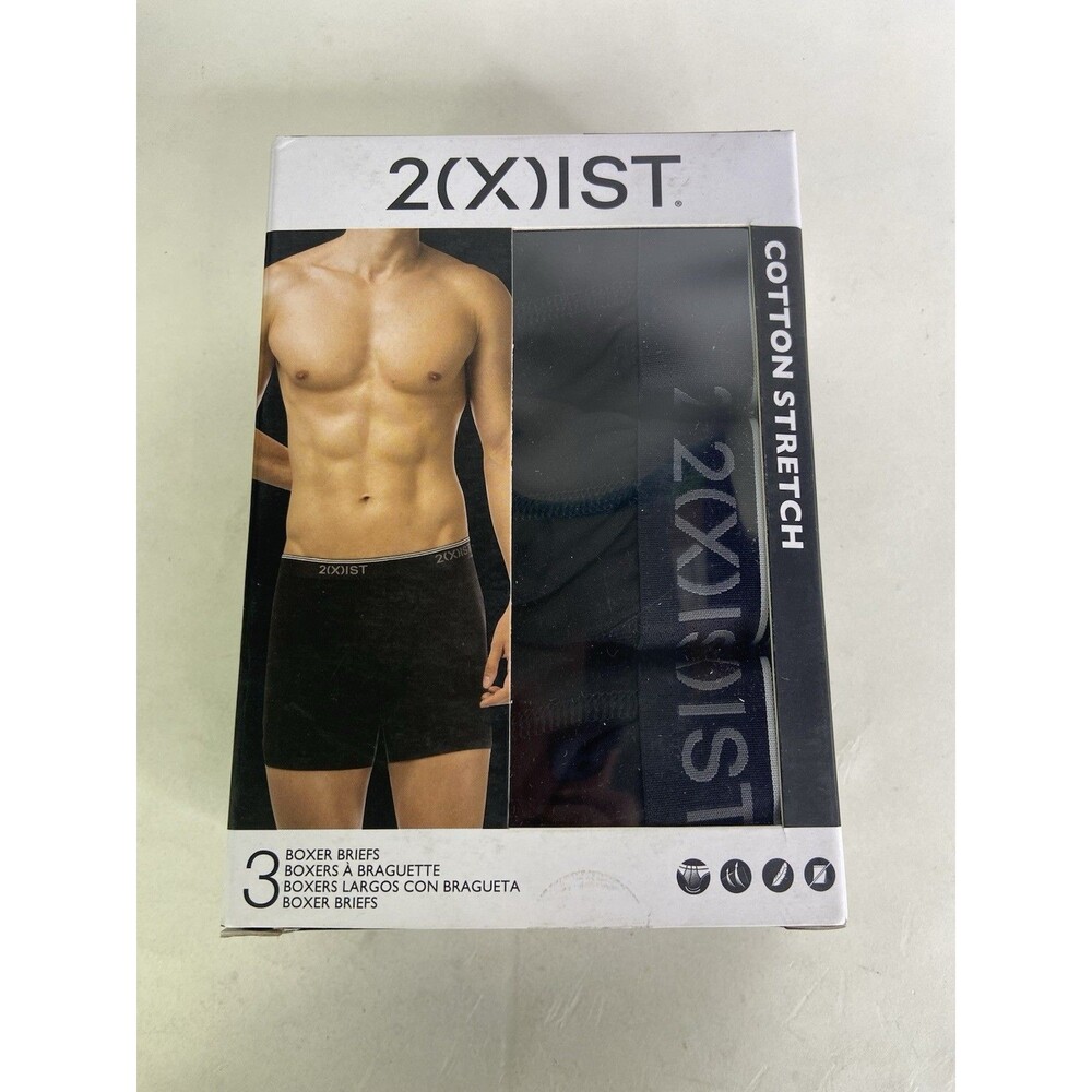 2xist Cotton Stretch 3 Pack Boxer Briefs Black Underwear Mens Size XL